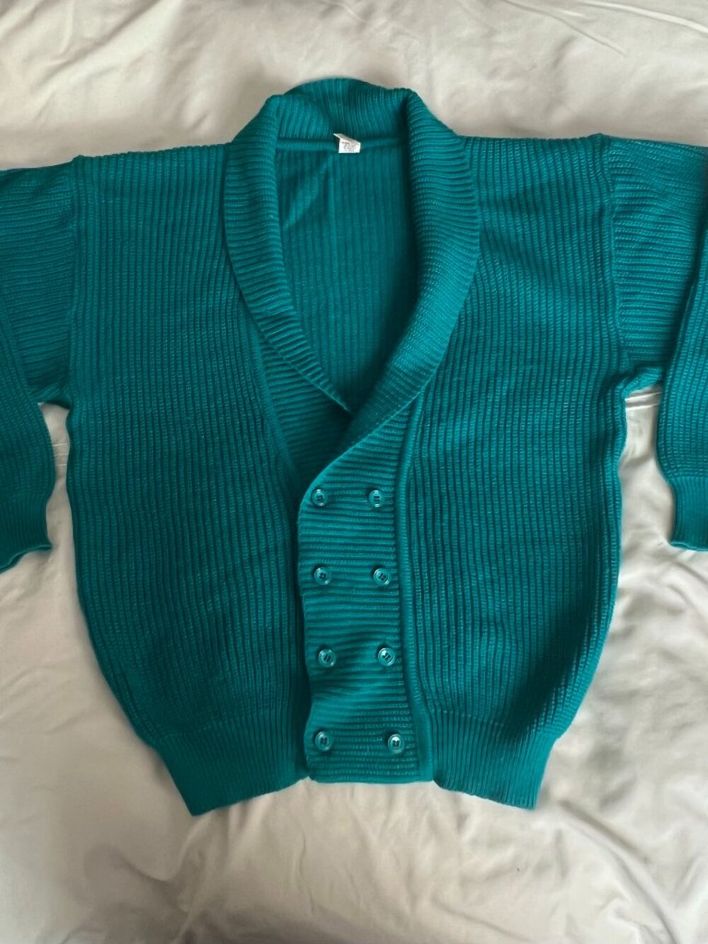 Vintage Knitted Double-Breasted Teal Cardigan